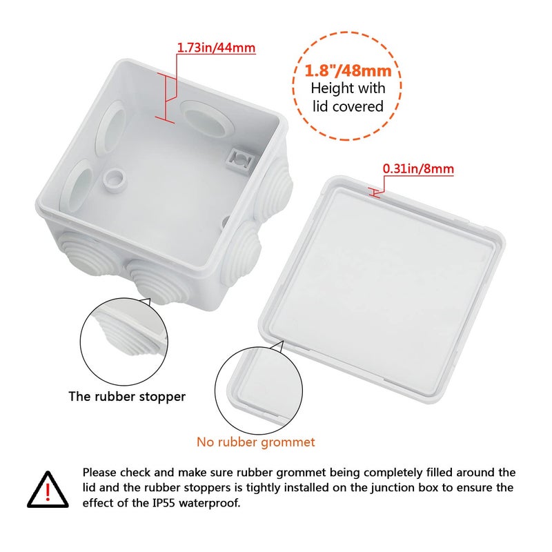 LeMotech ABS Plastic Dustproof Water Resistant IP55 Junction Box Universal Electrical Project Enclosure White 3.4 x 3.4 x 2 inch (85 x 85 x 50 mm) - Image 4